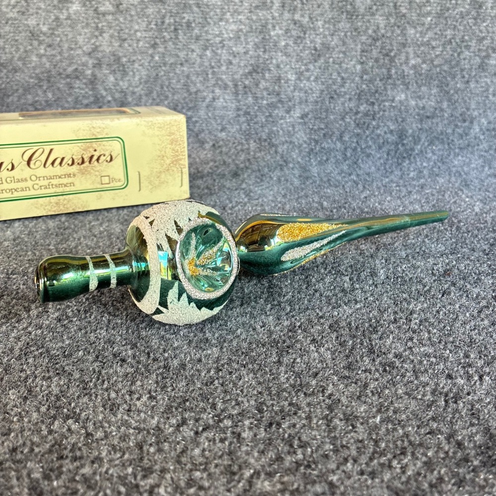 Vtg Christmas Classics Glass Tree Topper Hand Decorated Made in Romania Green - Picture 5 of 16